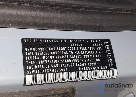 2014 Volkswagen Beetle 1.8T from USA, damaged, VIN 3VWJ17ATXEM663919